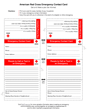33 Printable American Red Cross Emergency Contact Card Forms and 