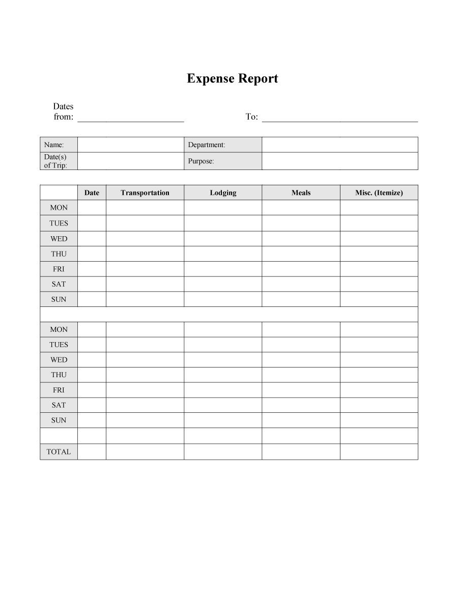 Printable Expense Report Room Surf Com