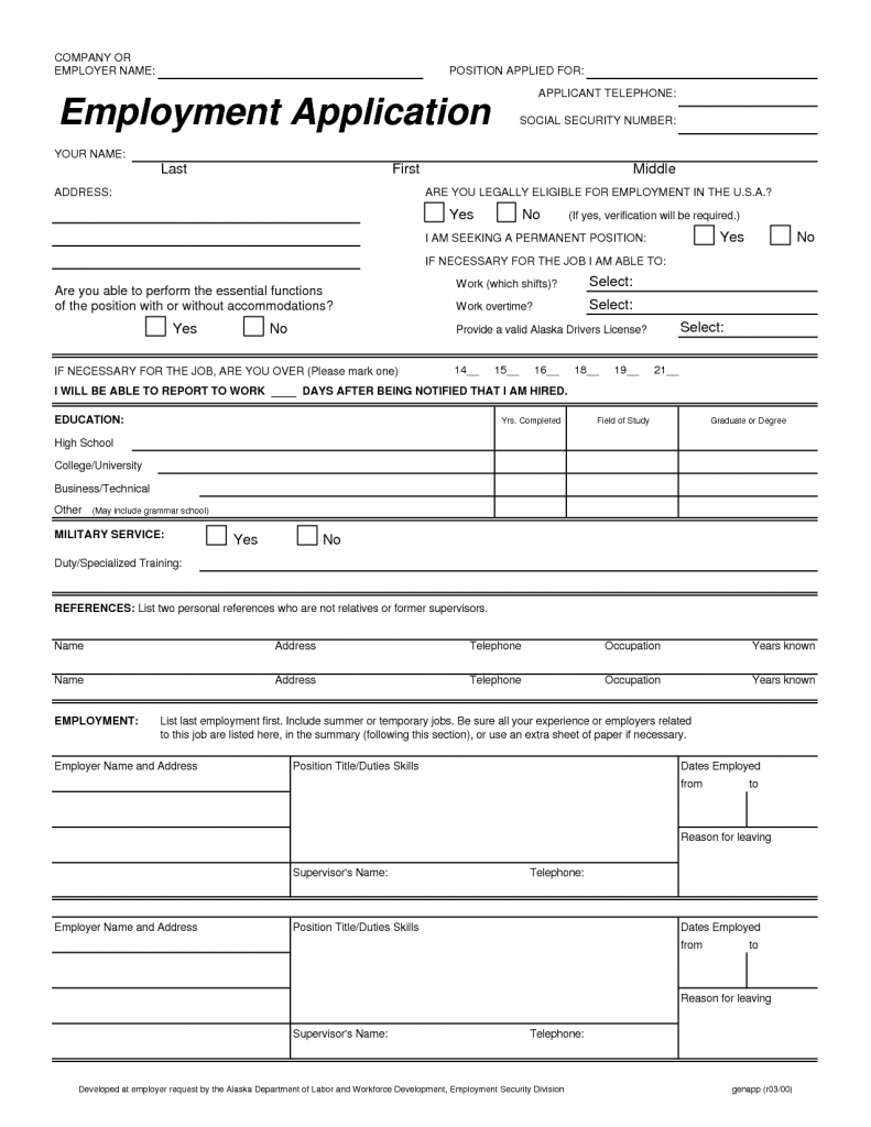 printable generic job application generic job application free job printable employment application form 319047