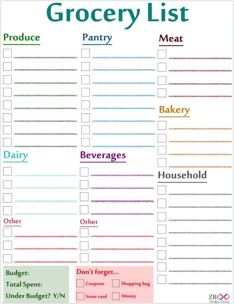printable grocery list by category printable grocery list1