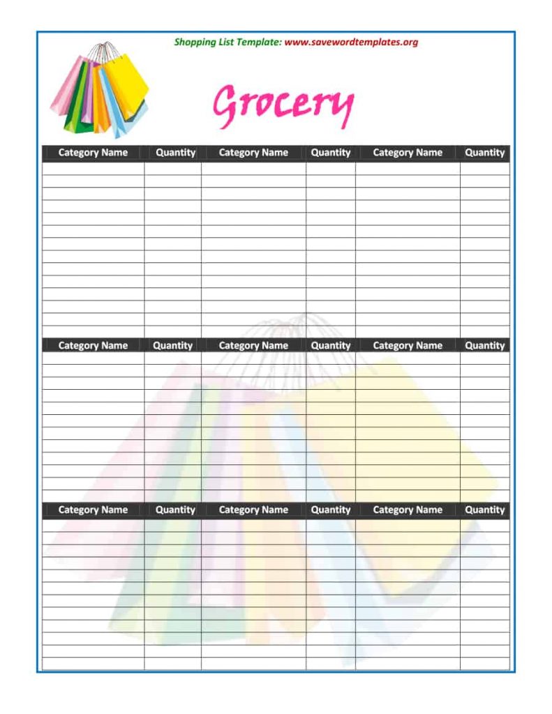 printable grocery list grocery list template 30
