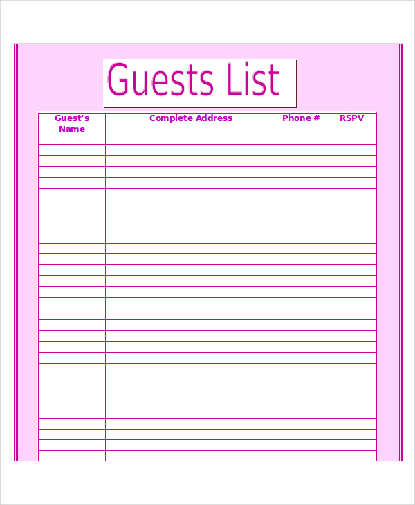 printable guest list editable wedding guest list template in word