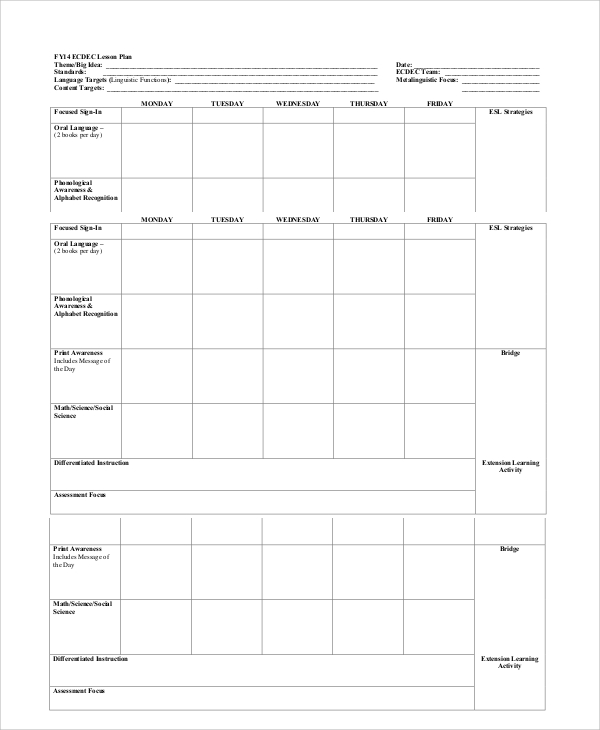 printable lesson plan template printable preschool lesson plan template