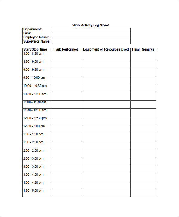 printable log sheet free printable work log sheets template
