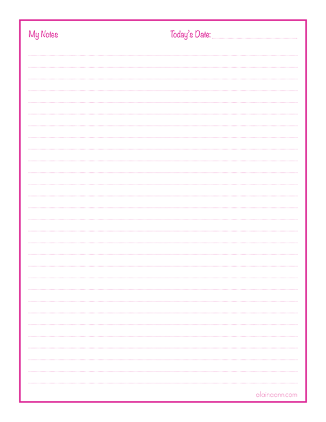 printable note pages alainaann.notespage.pink blog