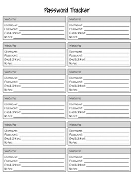 Password Keeper Printable for Student Notebook by Charly Baker | TpT