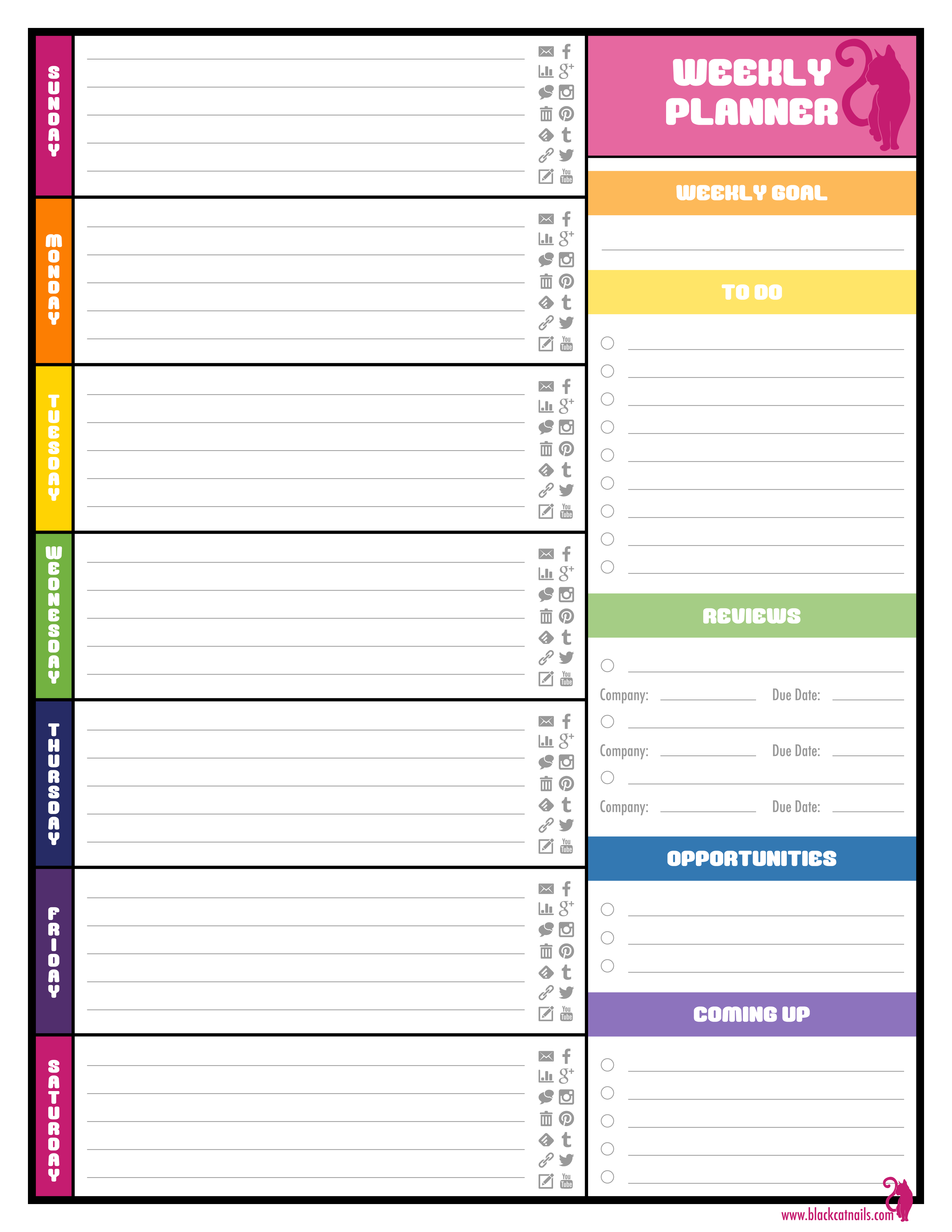 Colorful Weekly Blogging Planner Image | Blog Life | Pinterest 