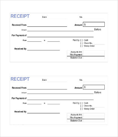 printable receipts for payment cash paid receipt template