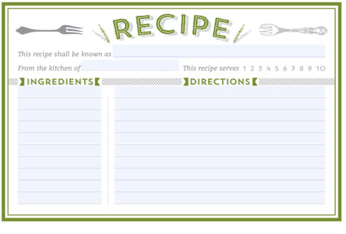printable recipe card template green forks