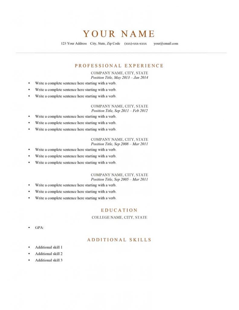 printable sample resume resume template elegant burnt orange