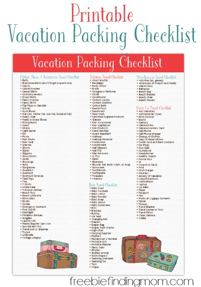 Free Printable Vacation Packing List from Freebie Finding Mom
