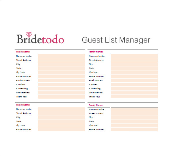 wedding guest list printable wedding guest list printable