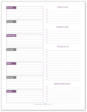 weekly planner printable deep lilac weekly overview planner 300x385