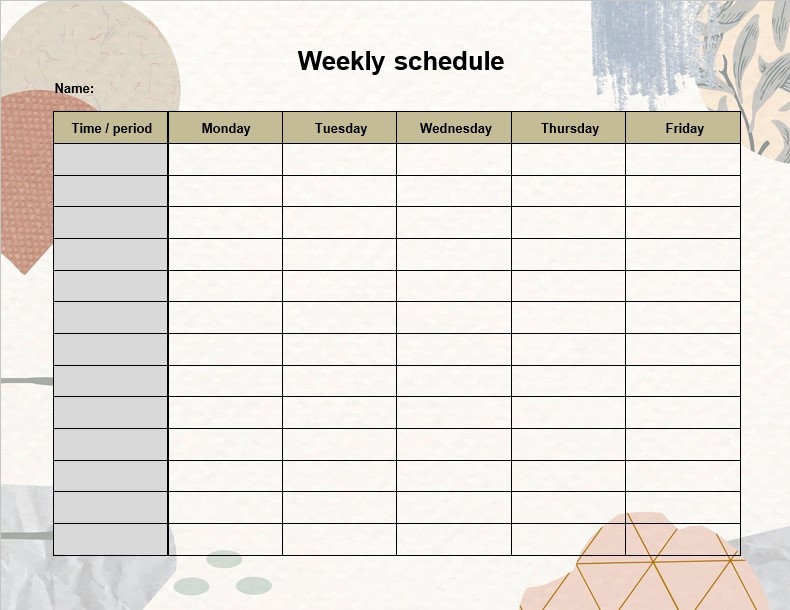 Blank printable weekly schedule 1