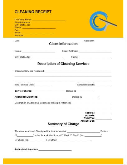 Cleaning Receipt Template