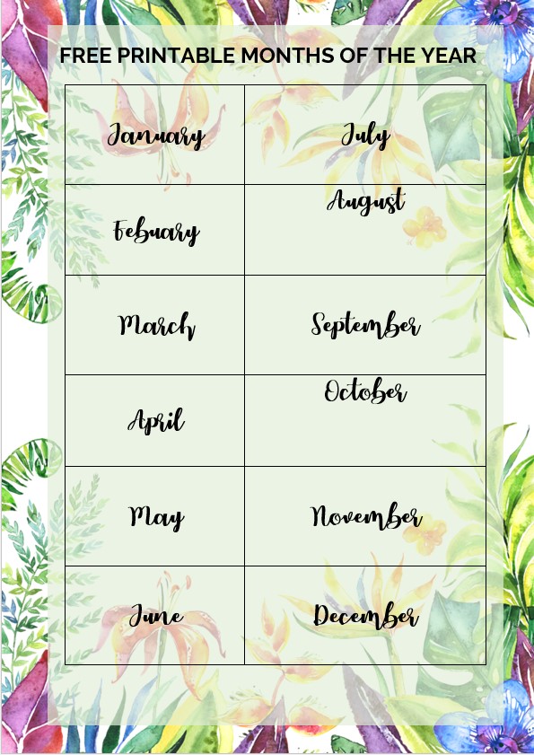 flower printable months of the year