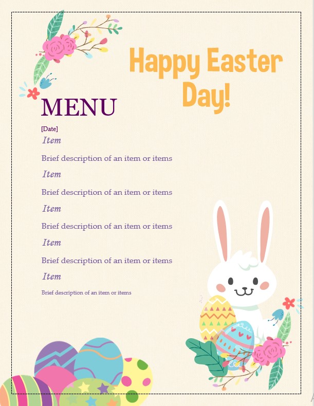 Easter day menu template