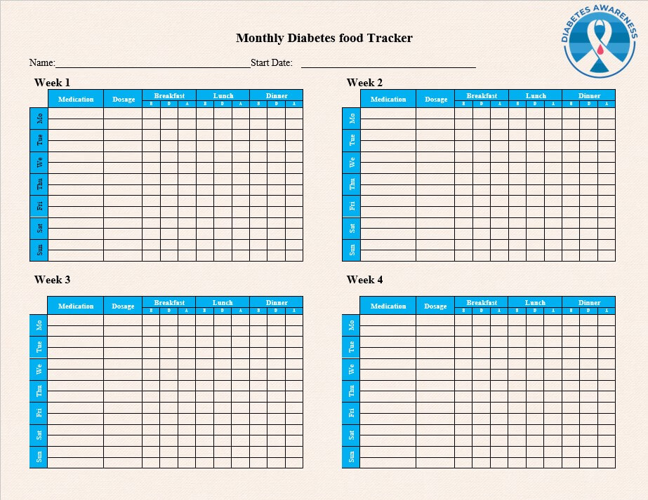Monthly Diabetes food Tracker
