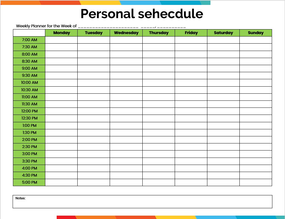 Schedule planner template