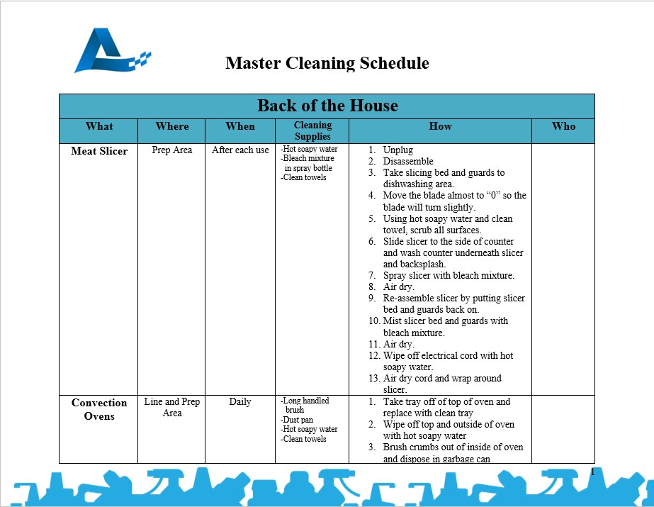 master house cleaning schedule