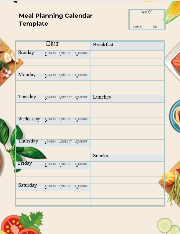 Meal Planning Calendar Template