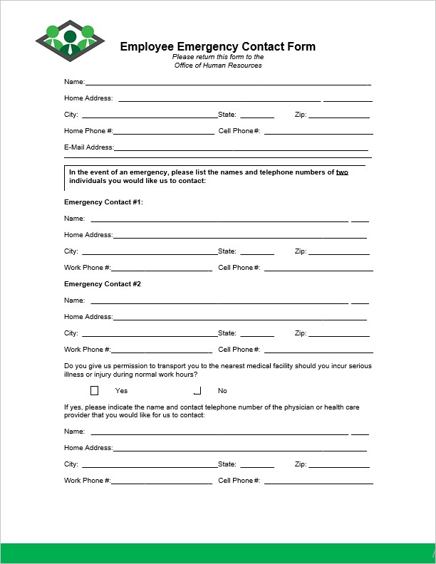 Printable employee emergency contact form