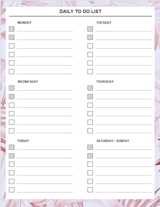 Daily to do checklist template