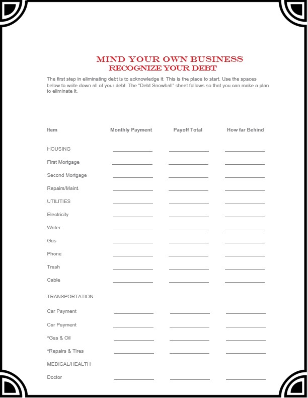 debt payoff business template