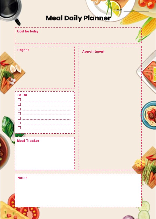 Meal Daily Planner Template