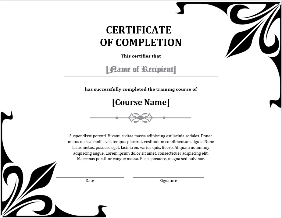 Simple Training Completion Certificate