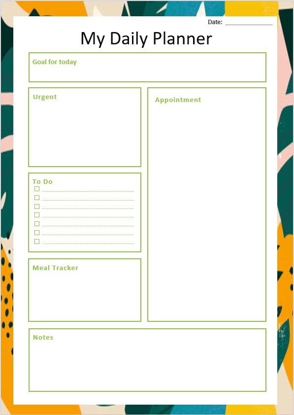 Table Daily Planner Template