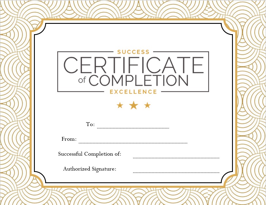 blank excellence certificate completion