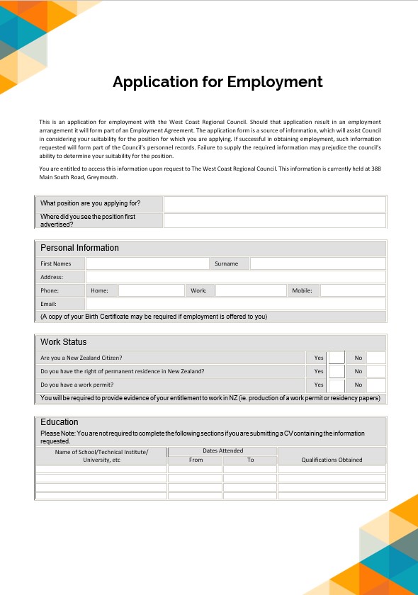 simple form employment application