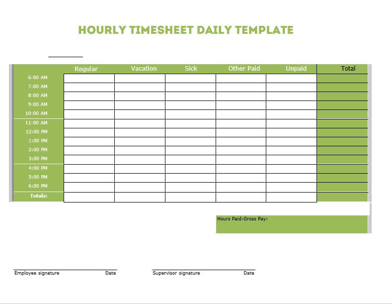 Hourly Timesheet Daily Template