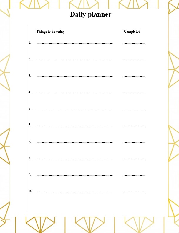 Blank daily planner template