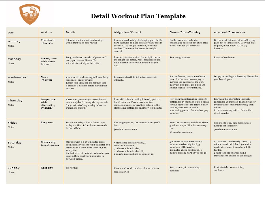 Detail Workout Plan Template