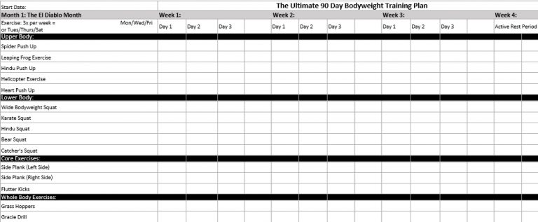 90 Day Workout Plan Template | room surf.com