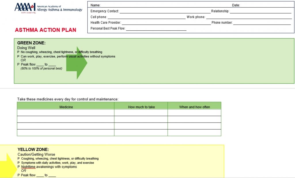 Sample AAAAI Asthma Action Plan
