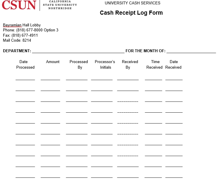 Sample Cash Receipt Log Form