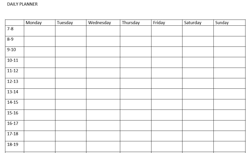 Sample Printable Daily Planner Template