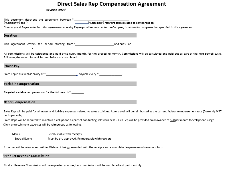 Sample Sample Direct Sales Rep Compensation Plan Template
