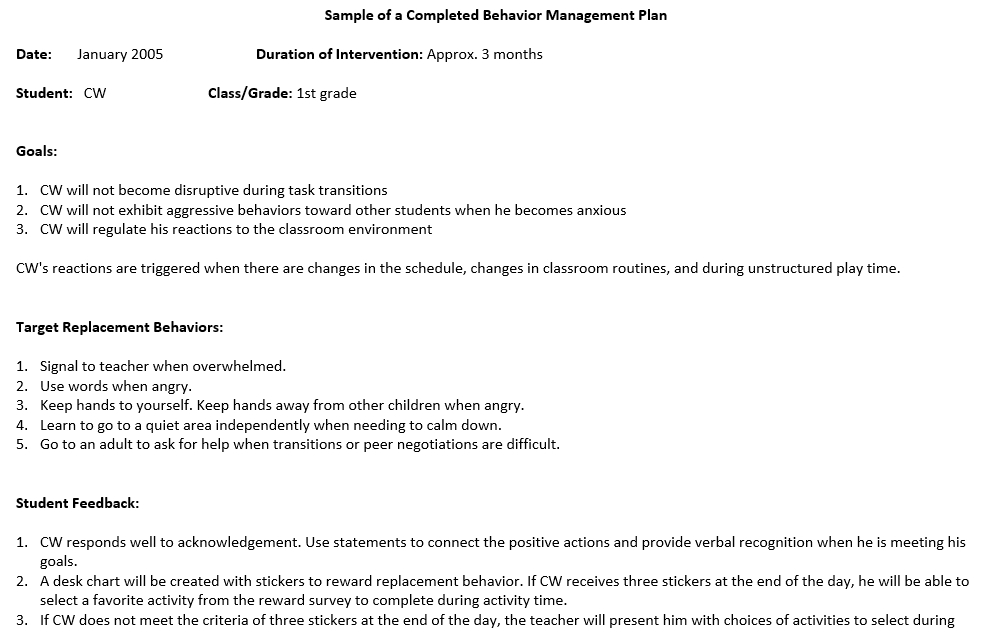 Sample sample management plan