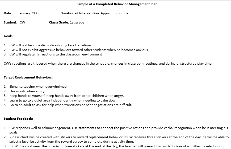 behavior modification plan template