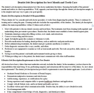 Dentist Job Description For Best Mouth And Teeth Care 