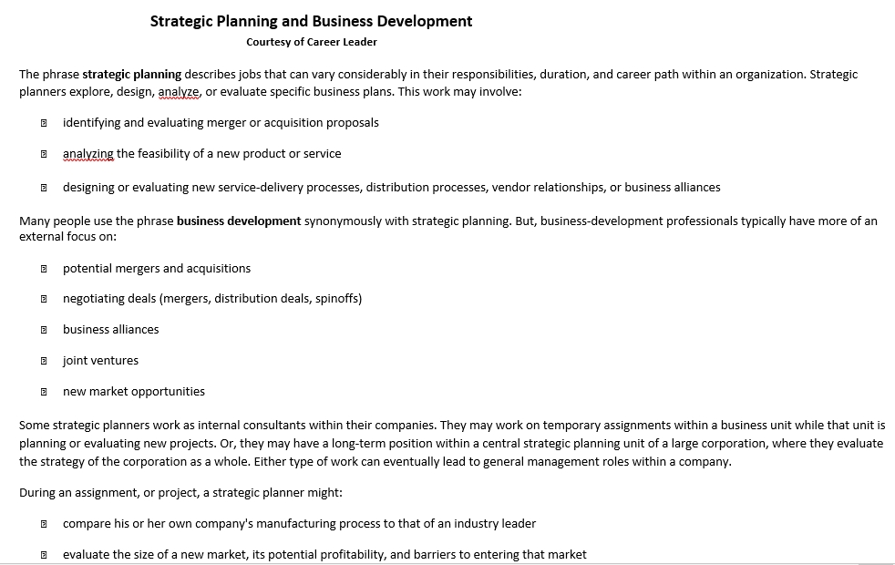 Sample Strategic Business Development Plan
