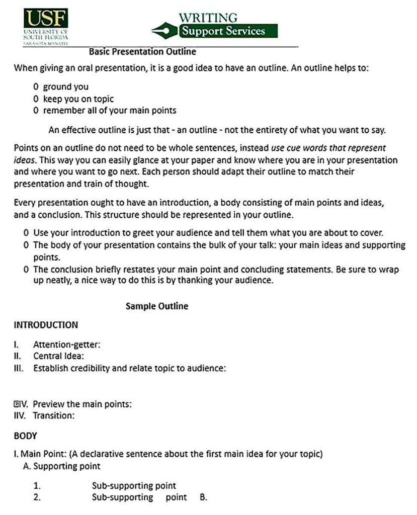 Sample Presentation Outline Template | room surf.com