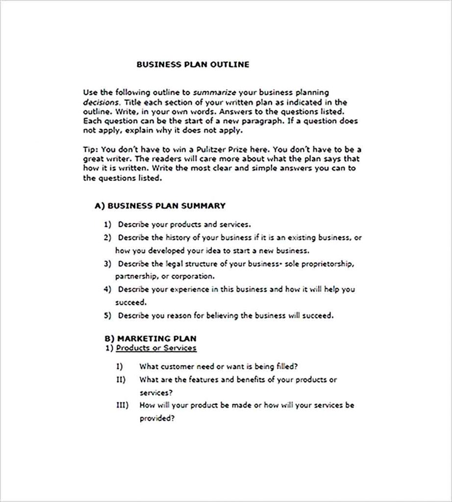 Templates Business Plan Outline Format Sample