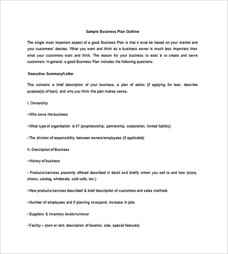 Business Plan Outline Template with the Content and Ideas | room surf.com