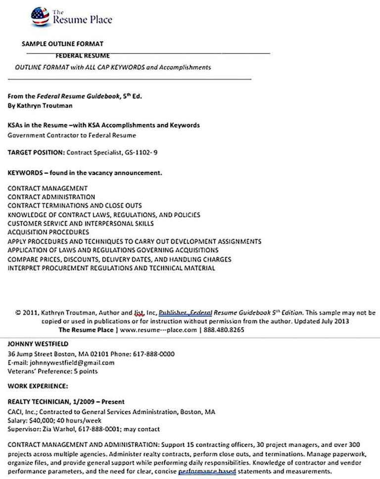 Sample Resume Outline Template - Templates Federal Resume Outline Sample 768x968 