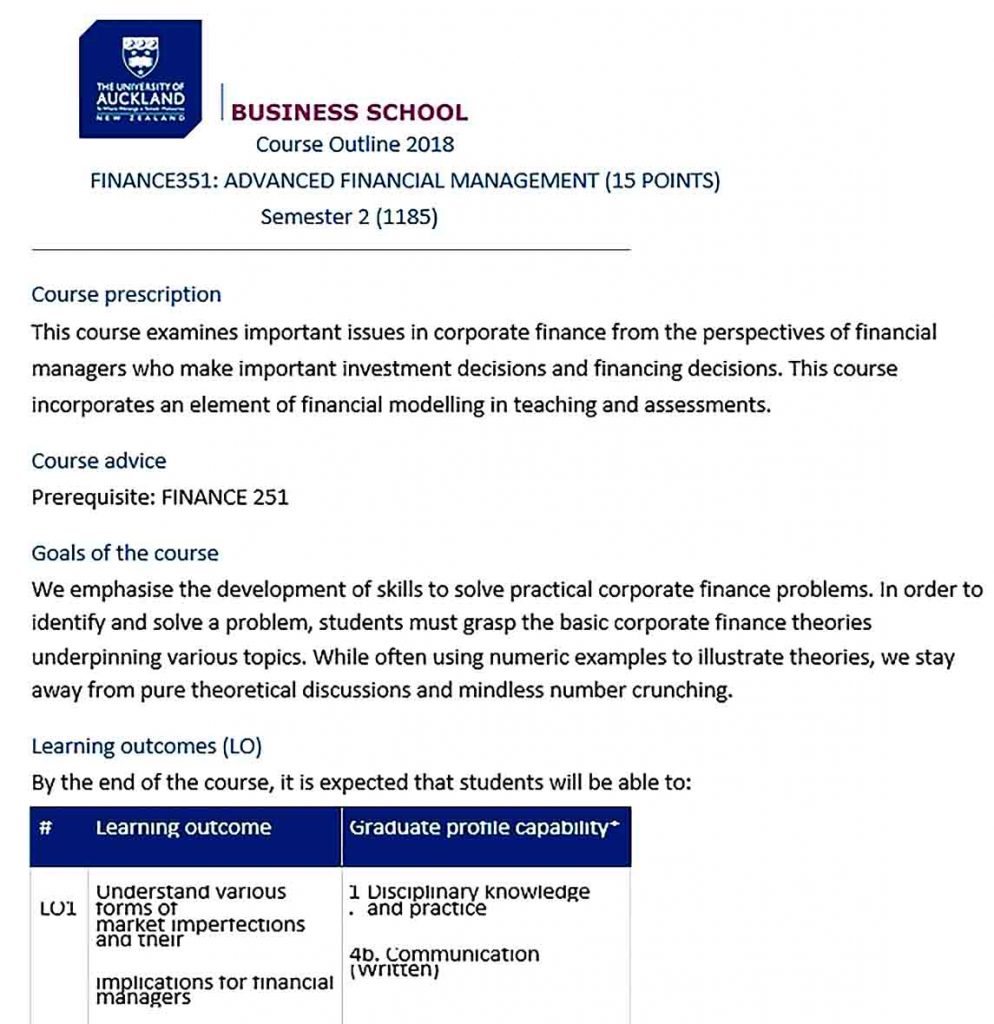 Templates Financial Management Course Outline Donwload Sample